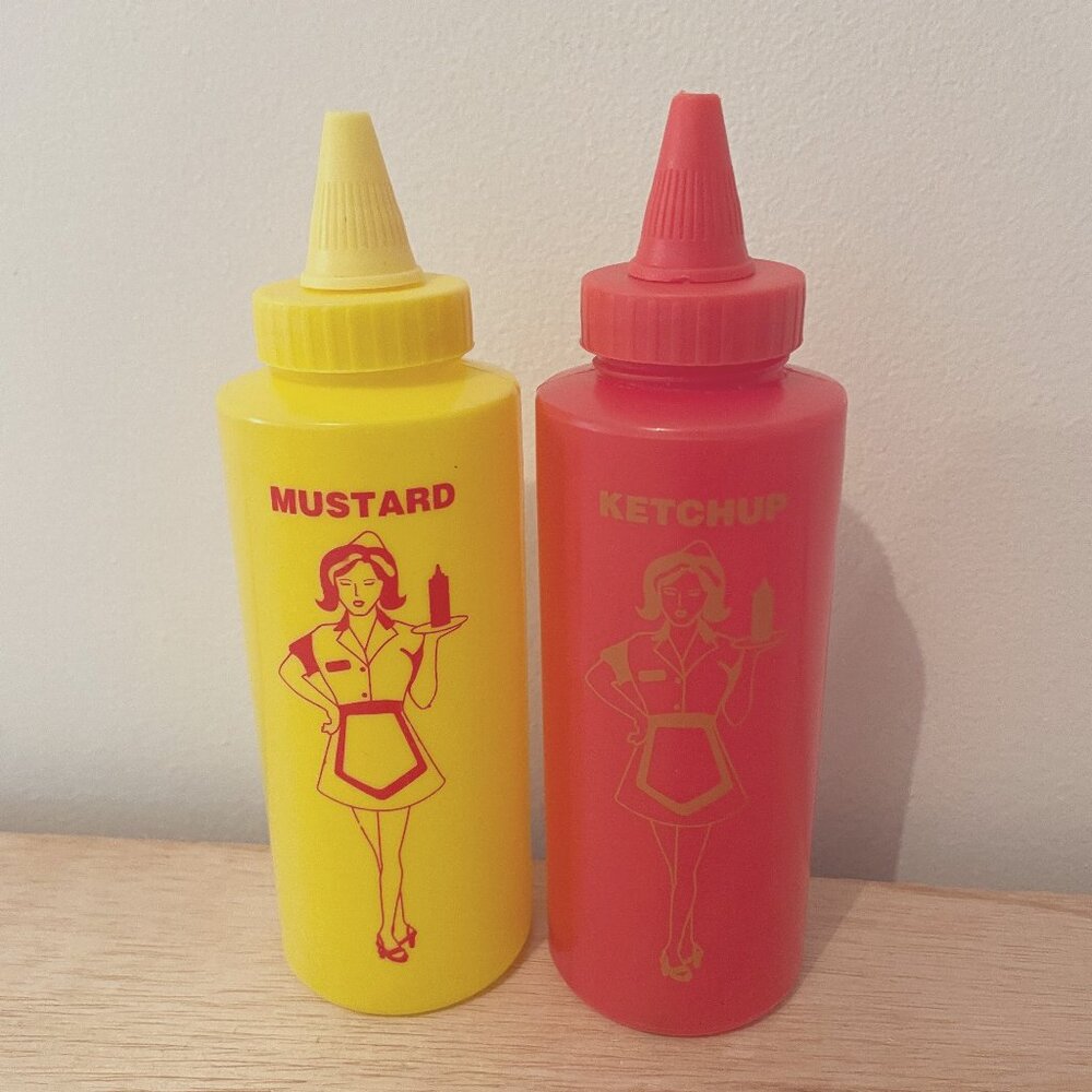 Retro Plastic Mustard And Ketchup Dispenser Bottles | Pin up girl dinner drive